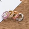 Europa en Amerika Ring Sieraden Goud Zilver Kleur Iced Out Helder Roze Vierkant Kubieke Zirkoon Sieraden Rings169e