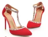 (42) 세련된 빨간색 하이힐 (46)에 T 스트랩 디자이너의 크기 (32)는 패션 명품 디자이너 여성 신발 펌프
