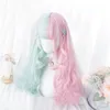 Cosplaymix 57cm Lolita Makaron 컬러 핑크 혼합 민트 녹색 블루 옴 브레 긴 곱슬 앞머리 귀여운 합성 빵 코스프레 가발