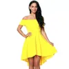 Fashion-2019 Sommer Frauen Casual Off The Shoulder Kleid Kurzarm High Low Skater Cocktail Party Abend Brautkleider