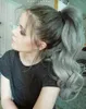 Big Grey Womens Wave Human Hair Ponytail Clip In Pony Vail Hair Bun Updo Kam Hårstycke 100% Real Silver Grey Hair Extensions