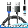 USB C Fast Laddning Rund Magnetisk Kabel Android Micro USB Typ C Flätad Laddningsladd Laddare för Samsung S8 LG med förpackning