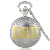 موضوع أبي الفضة والذهبي الكامل الكامل المحفور FOB Retro Pendant Pocket Watch Chain Gift249f