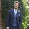 Knappe One Button Navy Blue Wedding Bruidegom Smoking Piek Revers Groomsmen Mannen Suits Prom Blazer (Jas + Broek + Vest + Tie) NO: 2105
