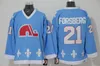 c2604 Mens Quebec Nordiques Vintage 19 Joe Sakic Hockey Jerseys Baby Blue 26 Stastny 13 Mats Sundin 21 Peter Forsberg 10 Guy Lafleur Jersey #17 Wendel Clark Shirts