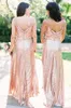 New Rose Gold Sequins Bridesmaid Dresses Long Spaghetti Straps Cowl Back Floor Length Formal Gowns Wedding Guest Dress Custom Made