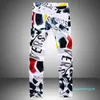 Whole -Mens Denim Pants Autumn New Famous LUX Man Casual Pants Fashion 3d Painted Jeans White Skinny Cotton Trousers Vaqueros 229a