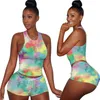 Women cartoon Sweatsuit sexy tie dye 2 piece set sleeveless tank top+mini shorts fashion outfits summer clothes casual jogger suit 3007