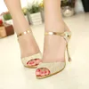 Kvinnor Sandaler Fashion High Heels Women Sheos Gold Silver Buckle Ladies Skor Sommarkomfort Kvinna Sandalias Plus Storlek 41