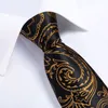Snabb frakt silke slips set svart guld paisley män grossist klassisk jacquard vävt slips ficka kvadrat manschettknappar bröllopsaffär n-7052