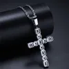 Grand collier avec pendentif croix hip hop en zircone cubique pour hommes, bijoux Hip Hop plaqués or 18 carats