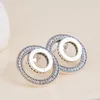 925 Sterling Silver Logo Circle Stud ￶rh￤ngen f￶r Pandora CZ Diamond Wedding Designer Jewelry for Women Girl Gift -g￥va Hearts Earring med originall￥da