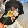 Moda luksusowy projektant błyszczący cekiny 3d kwiat lato oddychające pusty baseballowe czapki Kapelusze słońce dla kobiet