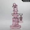 18cm Tall Rosa Recycler Bong Hookahs Saml Glas DAB Rig Rökning Vattenrör Härlig Bubbler Golet Storlek 14.4mm PG5016N