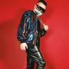 Multicolour Sequins Baseball Jacket Mode Loose Coat Tide Manlig sångare Nattklubb DJ DS Kostym Hip Hop Rock Dancer Stage Wear Gratis frakt