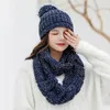 Vrouw gebreide beanie hoed en sjaal set 7 kleuren pom pom pom mutsen winter warme leuke meisjes mode cap ljjo7220-1