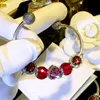 Red Love Charm Open Armband för Pandora 925 Sterling Silver Set Cz Diamond DIY Pärledarmband med Box242T