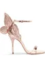 Sandali con tacco alto in pelle verniciata da donna di spedizione gratuita fibbia Rosa solido ricama ornamenti di farfalle 3D Sophia Webster peep-toe ORO 34-42