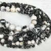 4mm 6mm 8mm 10mm 12mm natürliche Edelsteinperlen DIY Schmuckzubehör glatt weiß schwarz Zebra Jasper Perlen Runde Stein Spacer Perlen 5 Stränge