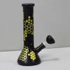 Bong de vidro hexagonal preto e dourado de 10 polegadas cachimbos de água suspensos retos com tigela para fumar chicha
