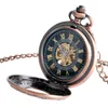 Brązowe antyczne różowe złoto puste zegarki obudowy ręczne wiatr mechaniczny zegarek do kieszonkowy dla mężczyzn kobiety Fob szkieletowy zegar wisienia