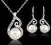 Moda-prata cristal pérola colares brincos Definir nupcial conjunto de jóias diamante pingente de casamento colar de jóias brinco presente de natal