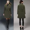 Европейские и американские шерстяное пальто Тонкий длинный шерстяное пальто пояса женщин отворот осенне-зимний подарок горячей продажи
