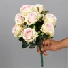 Fake Rose (9 heads/bunch) 17.72" Length Simulation Roses for DIY Wedding Bridal Bouquet Home Decorative Artificial Flowers