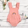 Toddle Triangle Rompers Baby Boys Girls Rainbow Embroidery Jumpsuits Kids Lace-up Square Collar Fly Sleeve Onesies Newborn Playsuits CYP709