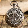 Montre de poche à Quartz rétro poulpe creux demi-chasseur, Vintage, collier en Bronze gris, chaîne pendentif pour enfants hommes femmes reloj215a