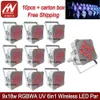 10pcs Batterie LED Uplight Lavage de lavage 9x18W RGBWA UV 6IN1 Plat DMX Wireless Par DJ Éclairage Uptlights pour Mariages Partie Uprighing