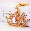 Crown Pendant Key Chains Gold Tone Alloy Crystal Rhinestone Royal Fashion Ornament Car Keyring Ring Keychains Party Gifts 48 *72mm