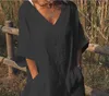 レトロな女性ドレスソリッドドレスブープミニリネンドレス新しい夏のカジュアルウエディングパーティールーズシャツ3253