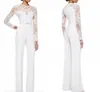 Costumes pantalons pour mère de la mariée, sur mesure, combinaison blanche à manches longues, ornée de dentelle, tenue de soirée formelle pour femmes, 309Q
