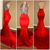 Royal Blue Red African Mermaid Prom Dress Long Lace Off Shoulder Se genom Sweep Train Formal Evening Party för Klänningar Klänningar