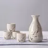 Japansk skull set drinkware 1 keramisk flaskkolv 4 koppar bambu serverande bricka asiatisk vin gåva handmålad sakura på blå rosa grön grå