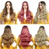 OMBRE Silver Wavy Wav Gray Long Curly Hair Wigs with Air Bangs with Cap Cosplay Halloween for Women8567795