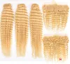 Бразильские пучки человеческих волос Deep Wave 613 Blonde с закрытием Frontals Honey Platinum Virgin Hair