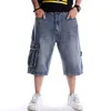 Men's Jeans Loose Hip Hop Pockets Cargo Denim Shorts Plus Big Size Letters Embroidery Skateboard Streetwear