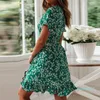 Fashion-Women Sukienki Lato 2019 Sexy V Neck Floral Print Boho Beach Dress Wzburzyć krótki rękaw A Line Mini Dress Wrap Sundress Rolka