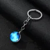 Brilho luminoso no keychain escuro galáxia universo bola bola cabochão chaveiros bolsa de carro chaveiro anéis moda jóias mulheres presentes