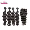 Peruvian Hair Extensions 4 Bundles Loose Deep Wave with Lace Closure 4x4 Bleached Knots Human Hair Piece Top Closures Dyeable Full Head Greatremy Cheap Bundle SALE