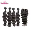 Extensões de cabelo peruano 4 Pacotes de onda profunda solta com fechamento de renda 4x4 nó branqueado NOTE HUMENTO TOP TOP TOP