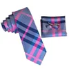 Hi-Tie Fashion Slim Tie Stripe Skinny Narrow Silk Jacquard Woven Neckties Tie Hanky Cufflinks Set For Men Wedding Party Groom Suit N-3100