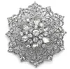 1.75 Inch Vintage Style Rhodium Silver Plated Clear Rhinestone Vintage Swirl Adorn Bridal Brooch with Marquise Crystals