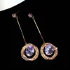 Wholesale-Super glittering ! fashion luxury designer zircon round circles long drop pendant dangle chandelier stud earrings for woman