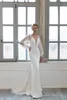 2020 Sexy Doria Karlozi Suknie Ślubne Koronki Z Długim Rękawem Abiti Da Sposa Sweep Pociąg Satyna V Neck Bride Dress