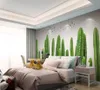 モダンなリビングルームの壁紙植物手描きのサボテンテレビソファーの背景の壁画