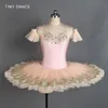 Corpiño de LICRA rosa pálido, tutú de Ballet profesional de danza con adorno de lentejuelas doradas brillantes, falda tutú tipo panqueque para niñas BLL405241e