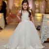 Yeni Tatlım Bir Çizgi Çiçek Kız Elbise Cap Sleeve Dantel Tül Kat Uzunluk Kız Parti Elbise Pageant elbise Özel Boyutu